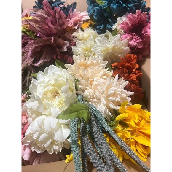 5 Lb Box 16 Bunch of Stemmed Artificial Faux Silk Flowers Colorful Variety 19” - Picture 9 of 16